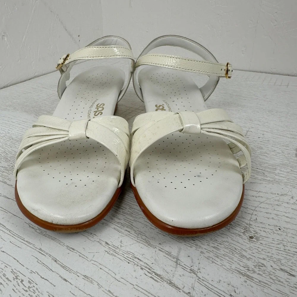 SAS Strippy Tripad Comfort Women's 9 N Cream White Leather Wedge Sandals Strappy